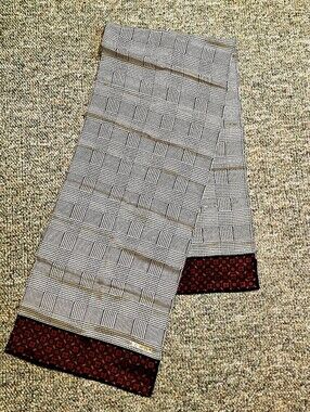 Echo Glen Plaid Silk Oblong Scarf w/ Medallion Borders